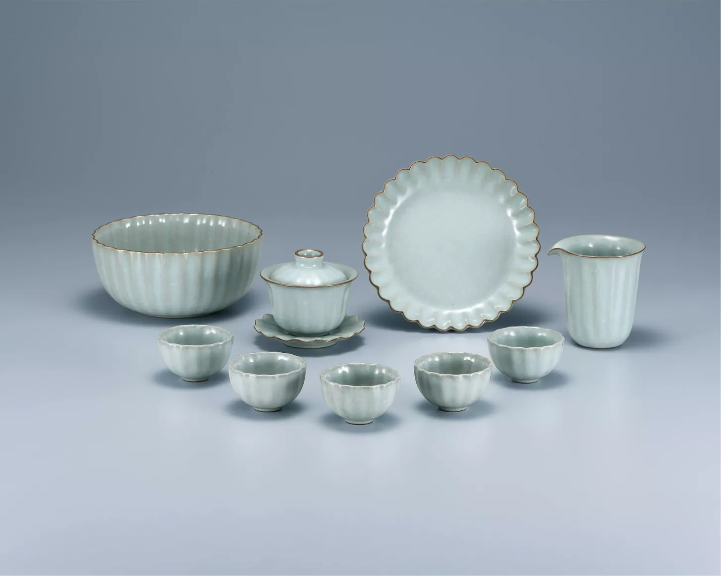 菊式粉青蓋碗茶具組